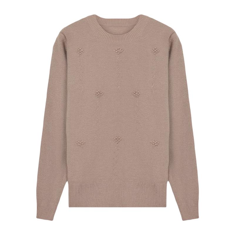 Midlife & Senior Fall Style Round Neck Long Sleeve Loose Fit Versatile Knit Sweater Top