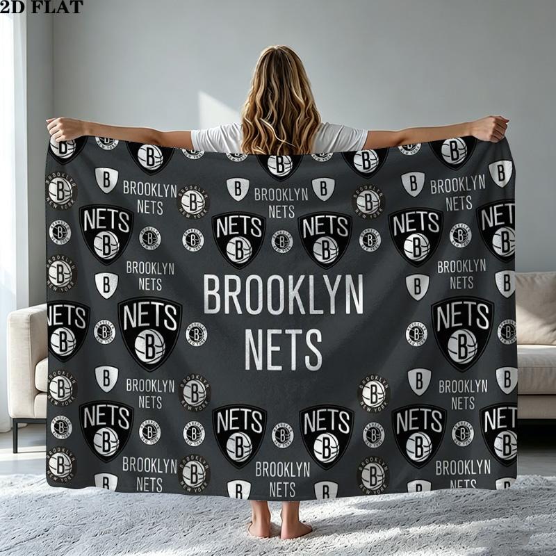 Brooklyn Nets Logo Print Flannel Blanket High Quality Warm Comfortable Cover for All Seasons Perfect for Gifts Home Decor
