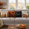 4PCS Halloween Pillow Covers Set Decorative Sofa Throw Pillowcases with Pumpkin and Haunted House Designs for Home Decor