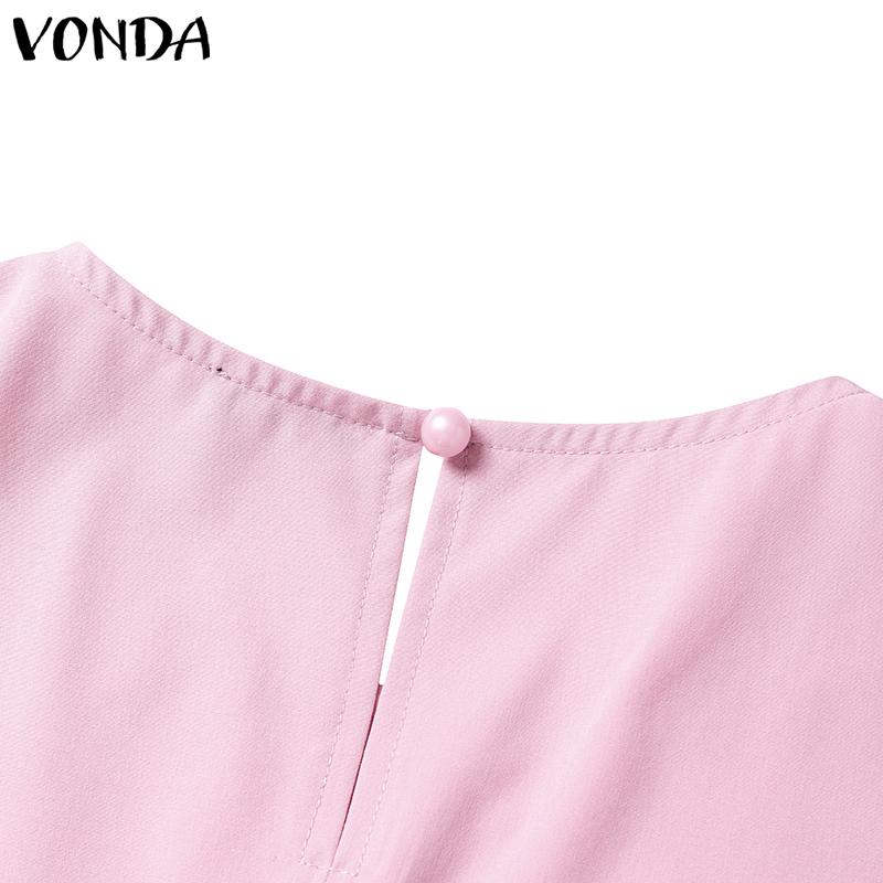 VONDA Summer Women Round Neck Ruffled Layer Short Sleeve Dresses