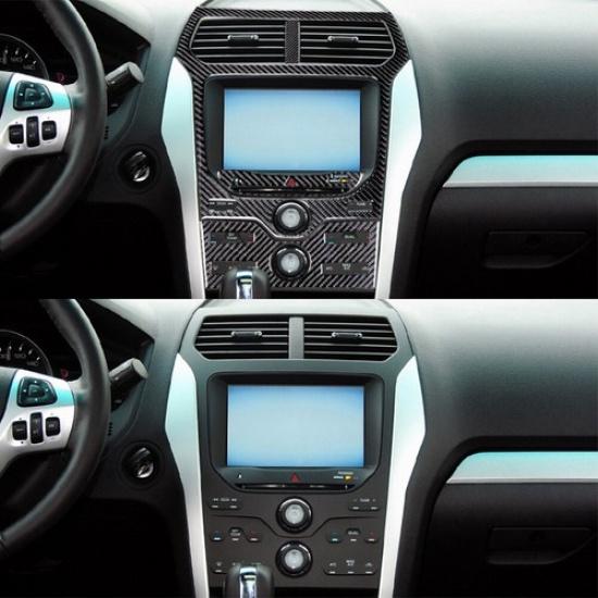 4Pcs For 2011-14 Ford Explorer Carbon Fiber Interior Central Console Cover Trim