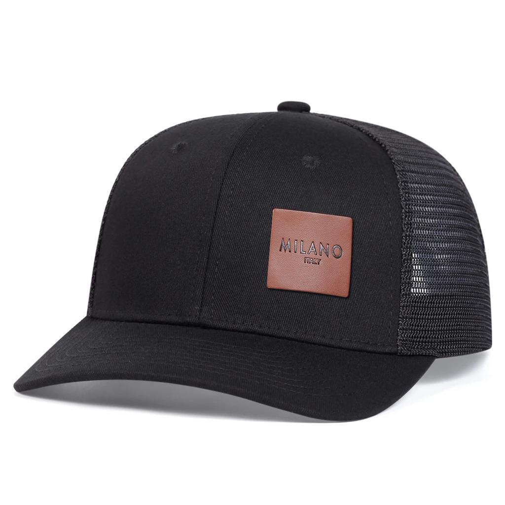 Unisex Brown MILANO Letter Leather Label Baseball Net Caps Outdoor Adjustable Spring and Summer Casual Sunscreen Hat