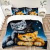 3pcs Three Cute Kittens Under a Starry Night Sky Pattern Bedding Three-Piece Set, This Printed Bedding Set Is Soft and Comfortable