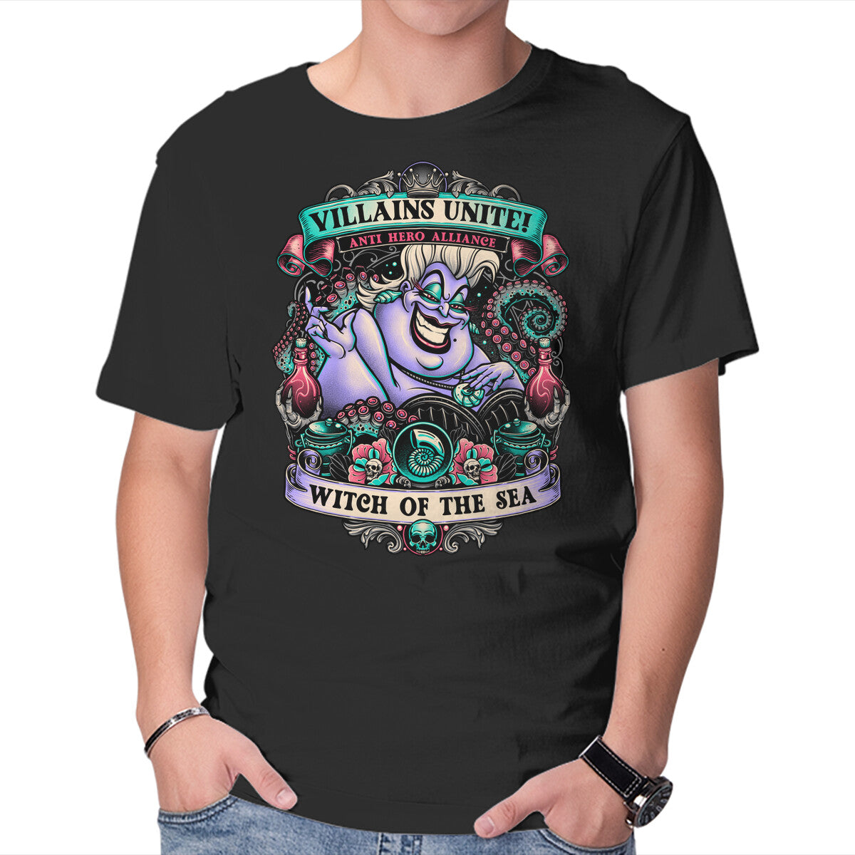 Unisex Crew Neck T-Shirt Witch Of The Sea Graphic Short Sleeve Casual Tee XXL