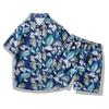 Men's Retro Floral Short-Sleeve Shirt & Beach Shorts Set for Seaside Vacations