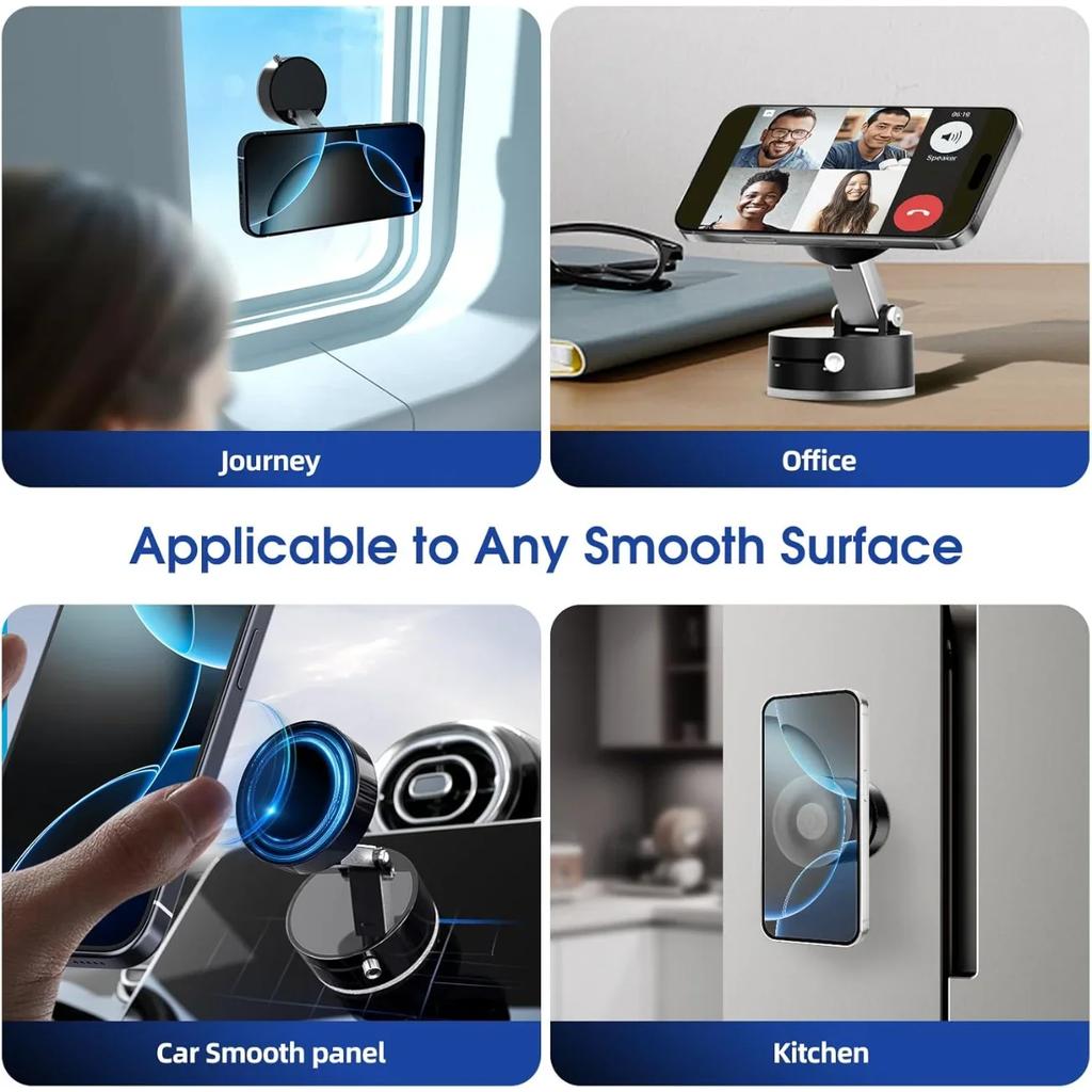 Mobile Phone Vacuum Suction Cup Holder Foldable for iPhone/ Android Kitchen Lazy Vacuum Double Sided Magnetic Bracket