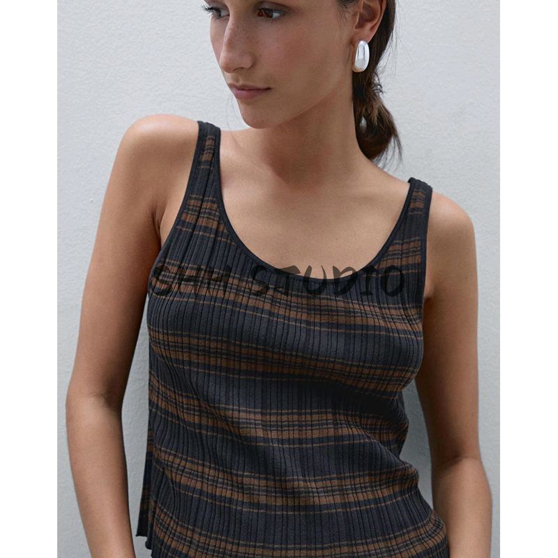 MD Spring/Summer New Women's Clothing Stripes Comfortable Cotton Stripes Knitting U-Collar Tank Top Sleeveless T-shirt 5670706