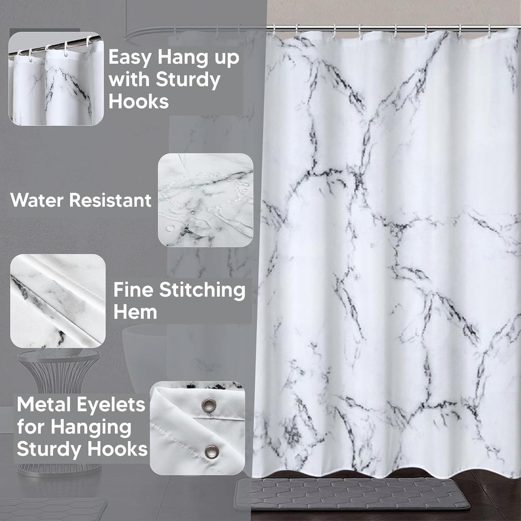 Marble Print Polyester Shower Curtain With Metal Grommets Waterproof Bathroom Decor Window Curtain