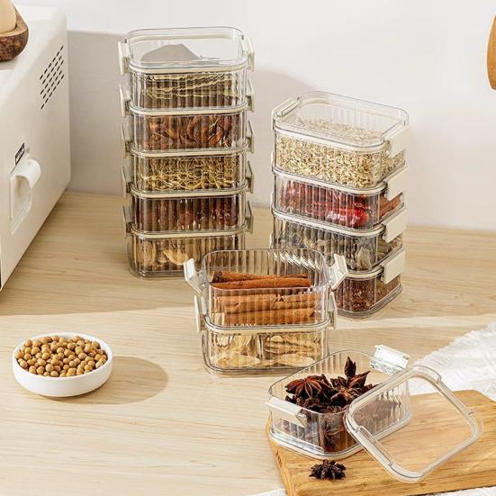Gewürzbox mit 4/5 Fächern Auslaufsicher Verschlossen Küchenorganizer mit Transparentem Fenster Meal Prep Aufbewahrungsbehälter für Pfefferkörner Chili
