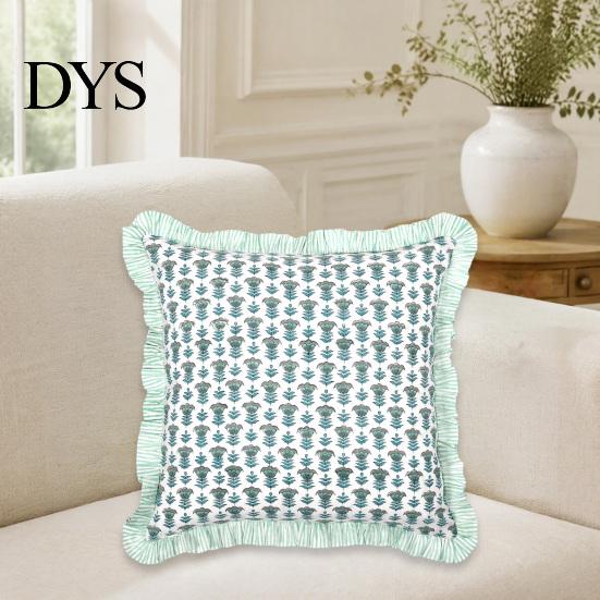 Cozy Living Room Decor Floral Throw Pillowcase with Lace Ruffle Trim, Decorative Soft Polyester Cushion Washable Protectors Cover, French Style Pillow