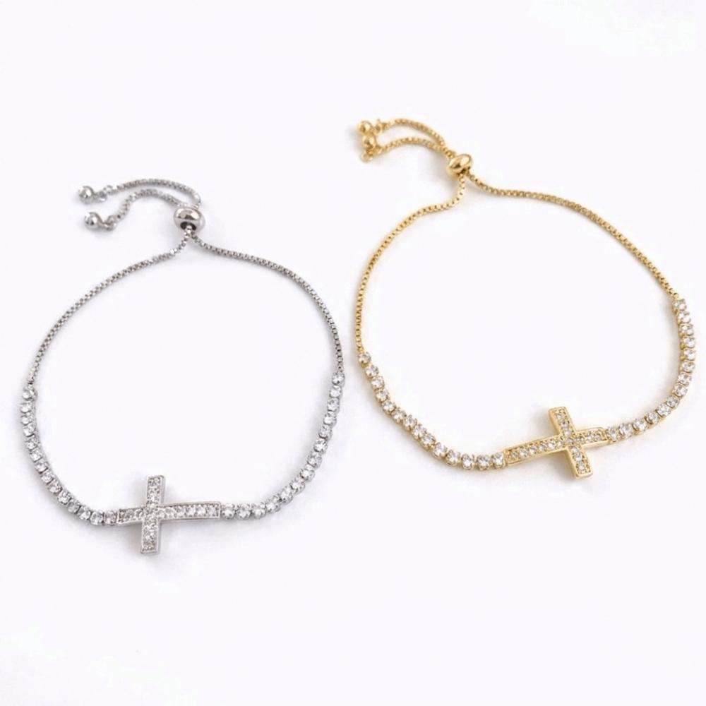 Adjustable Cross Bracelet Classic Elegant Fine Bangle Girl Gift Zircon Paved Bracelet Gift