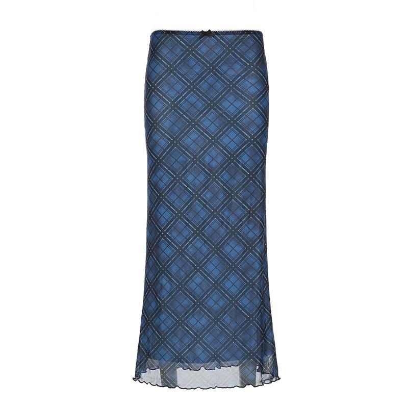 Printed Mesh Skirt for Women's Summer New Slim-fit Bow Long Skirt Low Waist Hip Skirt