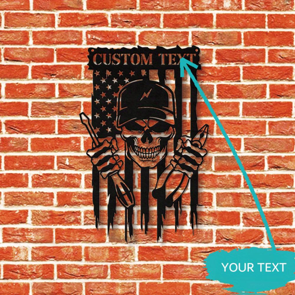 US Flag Electrician Skull Lineman Metal Sign Wall Decor