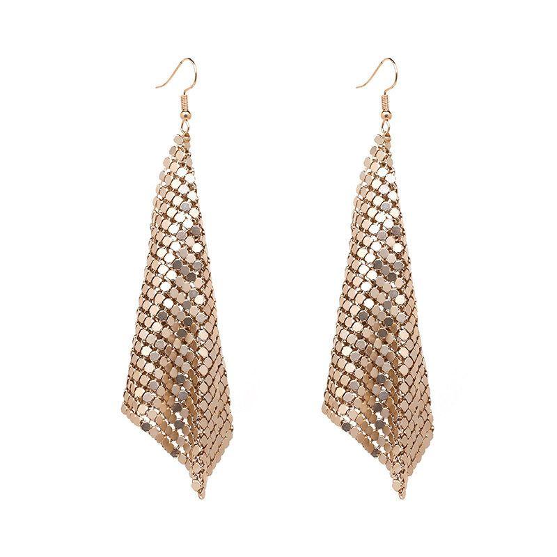European and American Cross-Border Supply Fashion Earrings Metal Sequin Tassel Earrings Creative New Square Geometric Long Earrings Gold