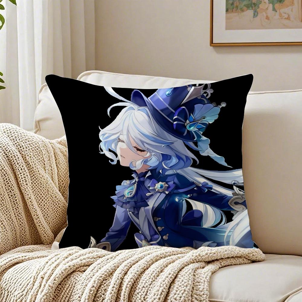 Popular Genshin lmpact Furina de Foutiane Cushion Cover Linen Pillowcase Soft for Sofa Bed Home Room Decor