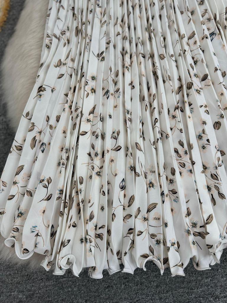 European & South African Cross-border 3D Floral Pleated A-line Midi Skirt for Women