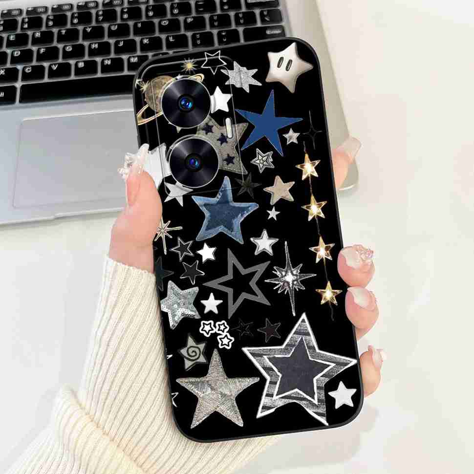 For Oppo Realme C55 RMX3710 Case Cute Cat Luxury Flower Bow Silicone Soft Matte Cover For Realme c55 C 55 Shockproof Phone Case