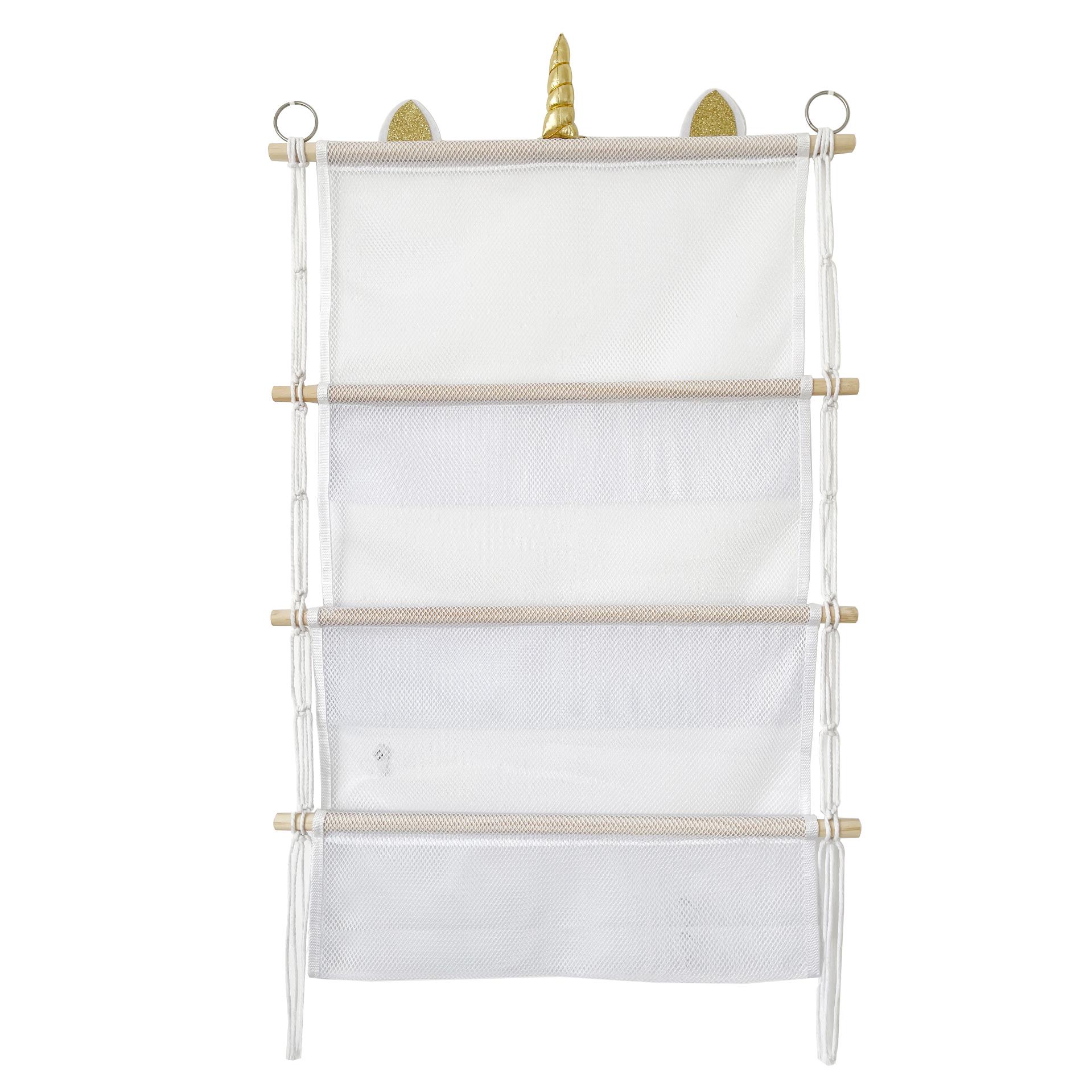 

3-Tier Decorative Shelf for Kids: Books, Toys, and Ornaments Storage with Mesh Bag Refer to size chart