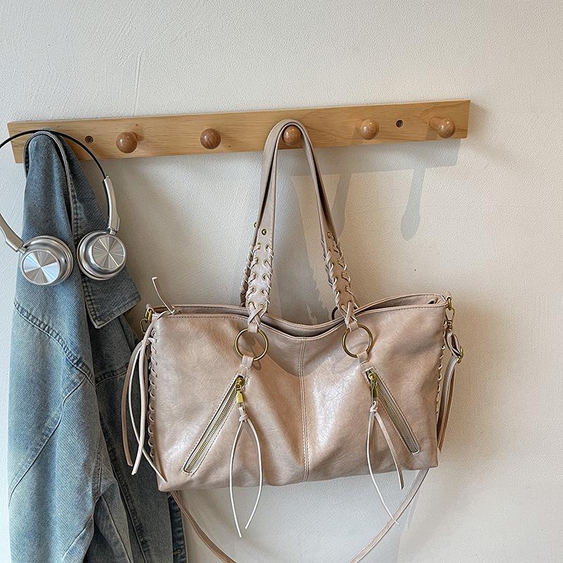 Damen Retro Schulter-Tote mit großem Fassungsvermögen - Europäischer & Amerikanischer Stil Vielseitige Handtasche mit Kordelzug
