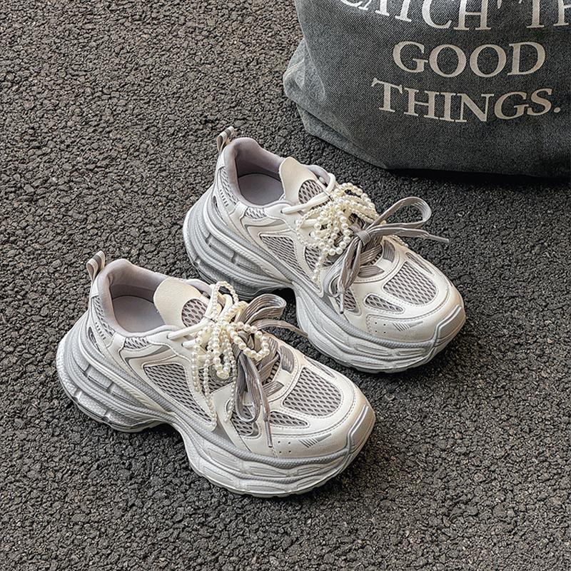 Mesh Double Shoelaces Platform Casual Shoes Women's Spring New Versatile Fashion Trendy Sports Shoes
