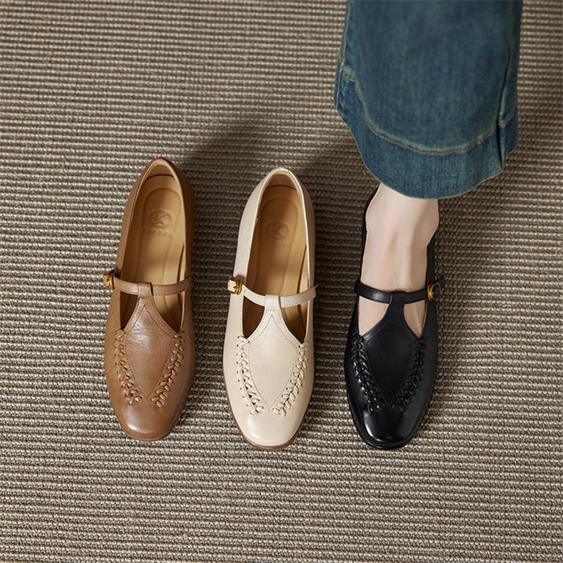 Fashion New Spring/autumn Genuine Leather Women Shoes Mary Jane Shoes Round Toe Shoes for Women Fashion Belt Buckle Low Heel Women Pumps