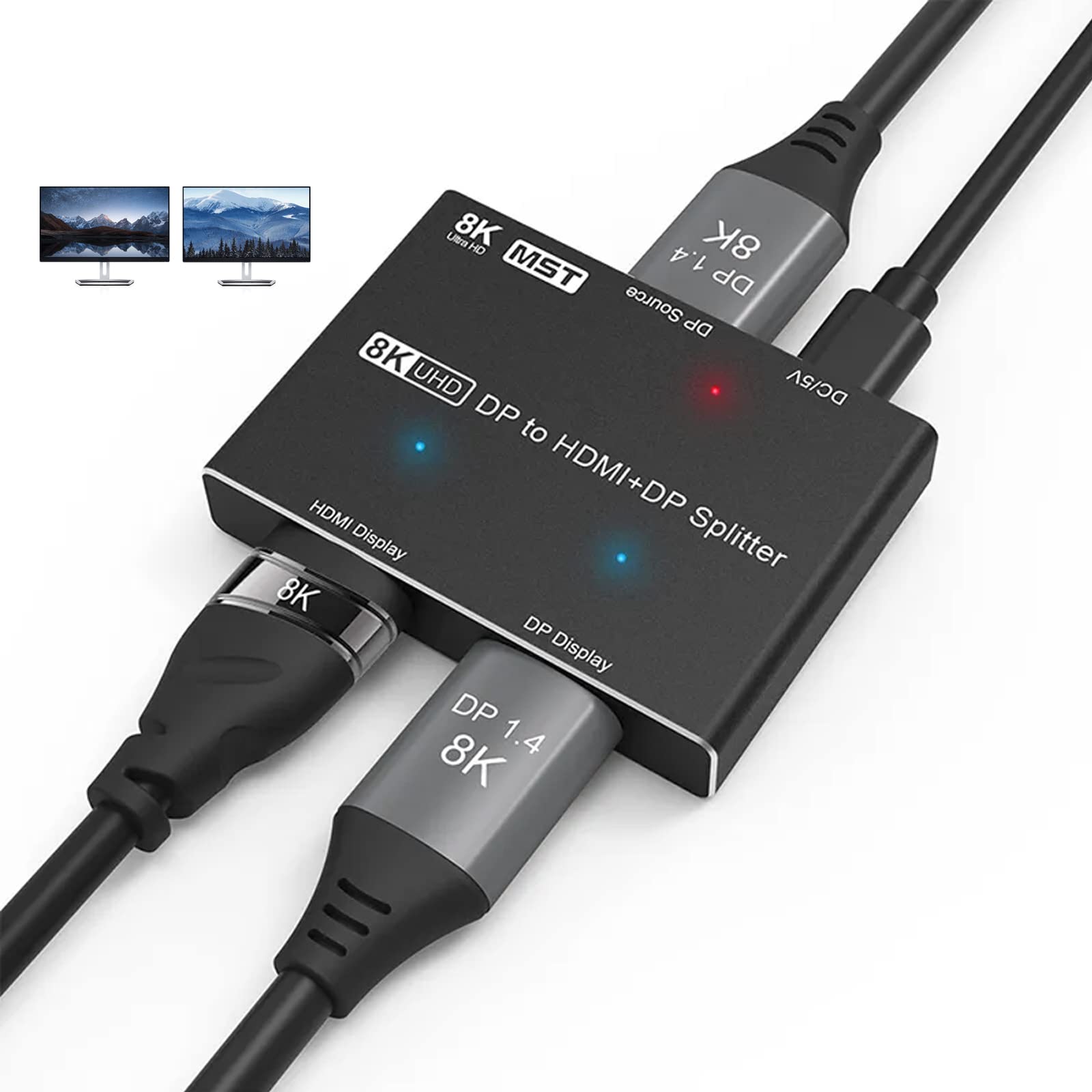 

Разветвитель AOOCOO DisplayPort HDMI 8K DisplayPort MST Hub 1 вход 2 выхода Направленный разветвитель Двойной монитор для одновременного отображения DP и HD PC чёрный