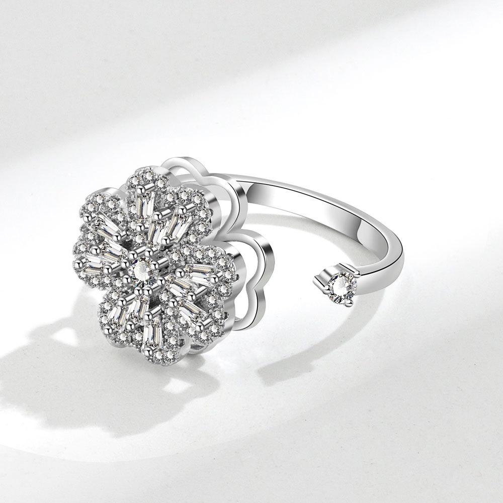 Minimalist Rotating Snowflake Ring For Women Adjustable Stress Relief Jewelry Unique Best Friend Gift Simple Design