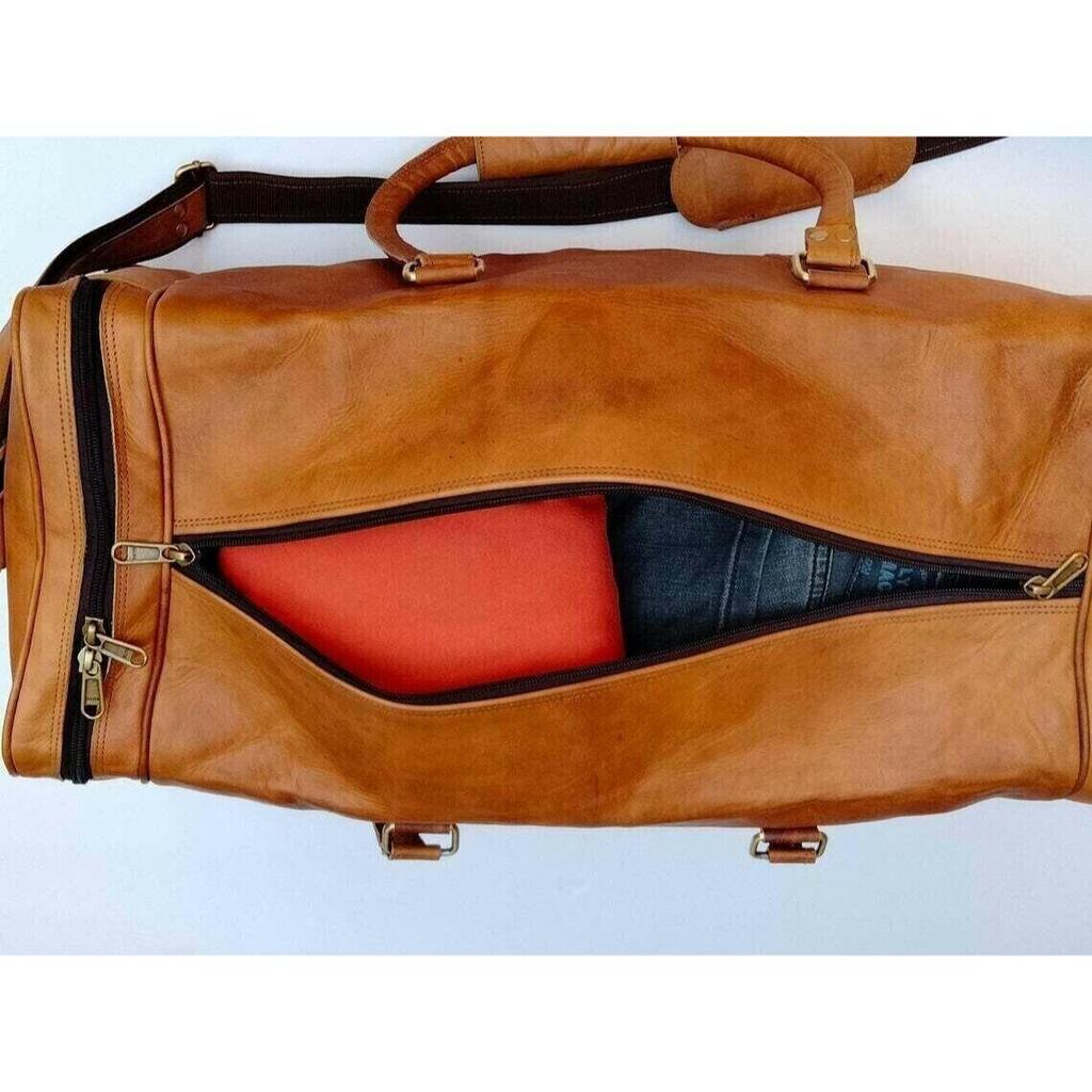 Extra velká pánská cestovní taška Hnědé sportovní zavazadlo z pravé kůže Duffel Weekend