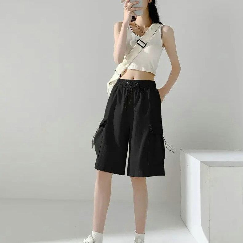 2024 New Cargo Women's Summer Shorts Casual Solid Color Girls Bermuda Shorts Knee Length Pants With Pockets