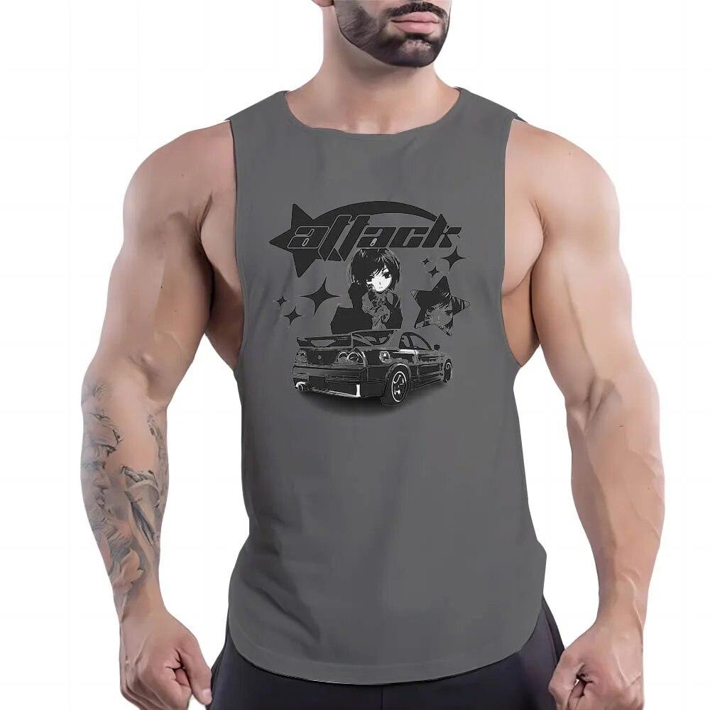 Four Seasons Fashion 2dcartoon Character Print Verão O Collar Confortável Respirável Masculino Basquete Agasalho Sem Mangas Colete