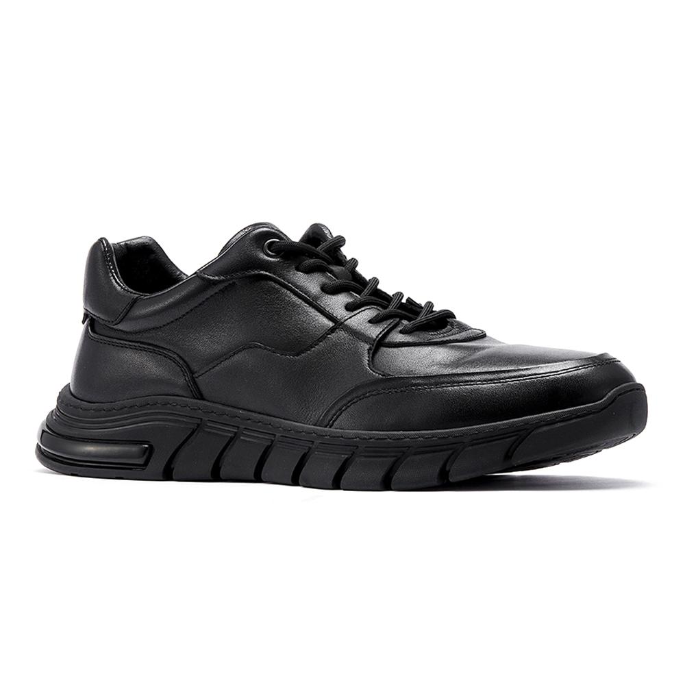 Fashion Black Casual Sneakers for Men Versatile Walking Style Running Shoes Stock with Full Grain Leather for Autumn Winter Formal Wear