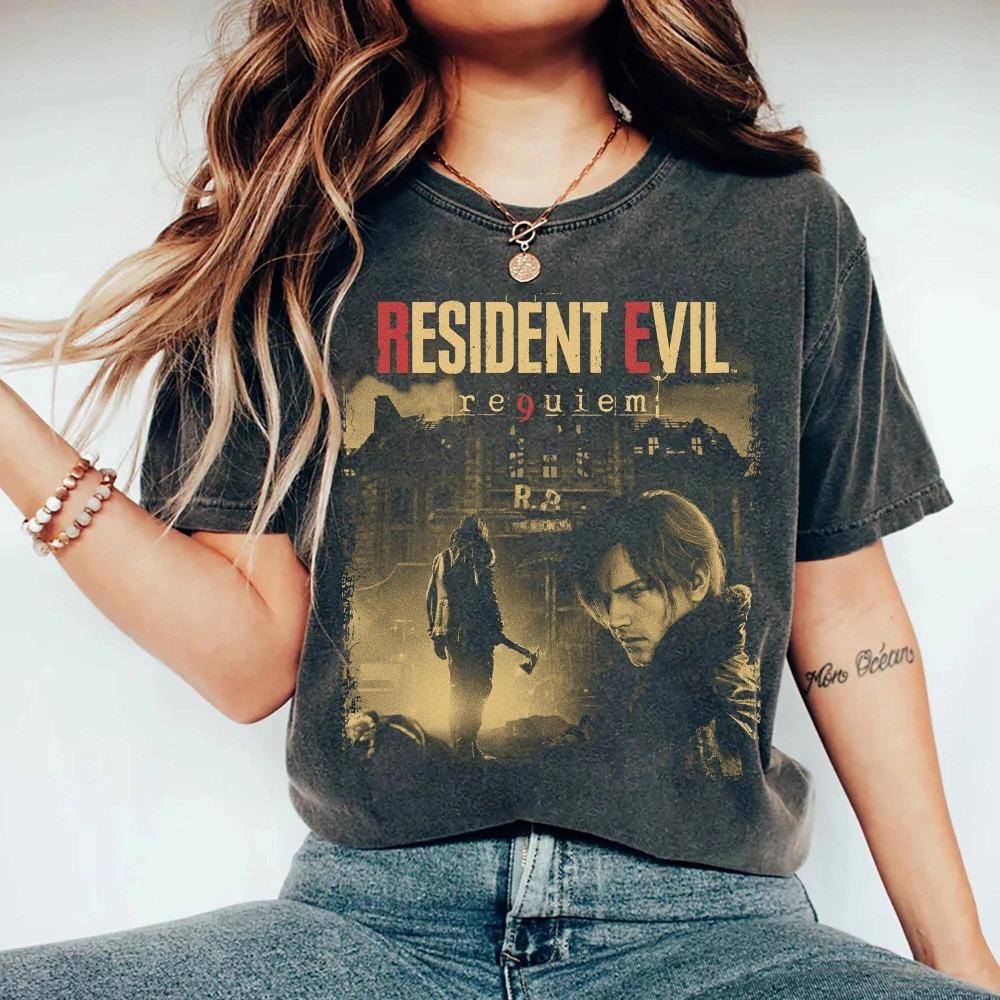 Resident Evil Requiem Футболка с Леоном С. Кеннеди Грейс Эшкрофт Ракун-Сити Футболка с коротким рукавом Мужская Женская для Весны и Лета Унисекс 4XL
