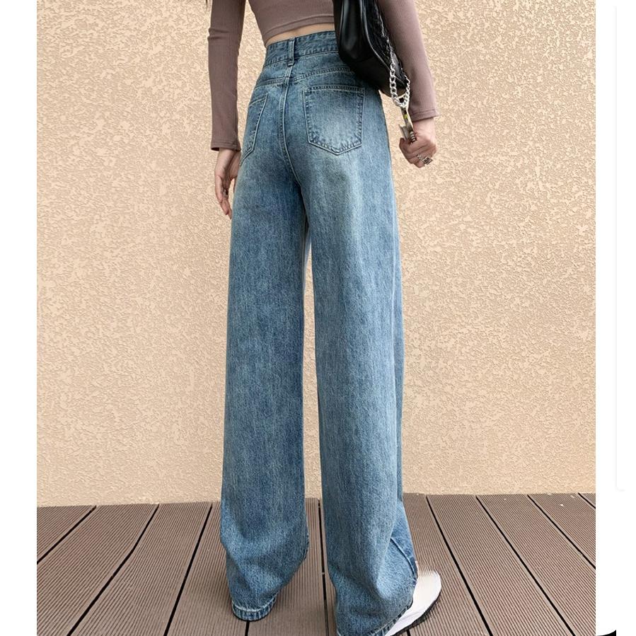 Drape Weitbeinjeans Damen Herbst und Winter Hochtailliert Locker Gerades Bein Schlankmachend Große Größe Mopping Lange Hose