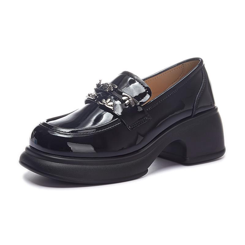 Leather Loafers Women's 2025 Spring New Women's Single Shoes Women's Thick Heel Black Small Leather Shoes Women's British Style Women's Shoes