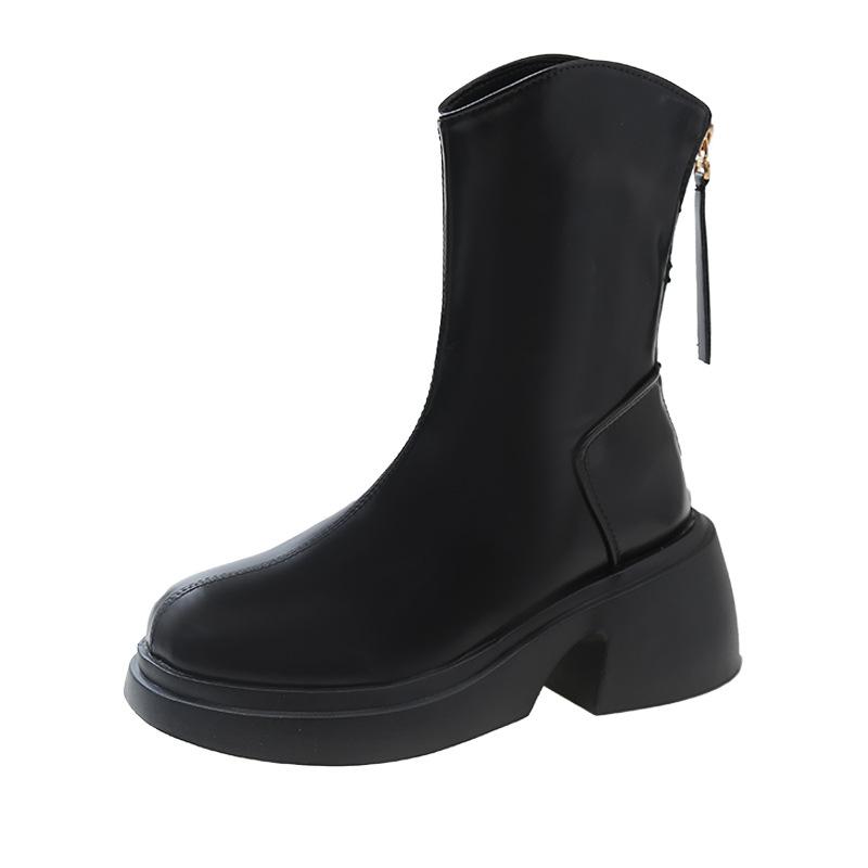 

2024 spring and autumn new Internet celebrity thin boots women s versatile fashion short boots thick-soled medium tube French Martin boots women s sin 40 чорний