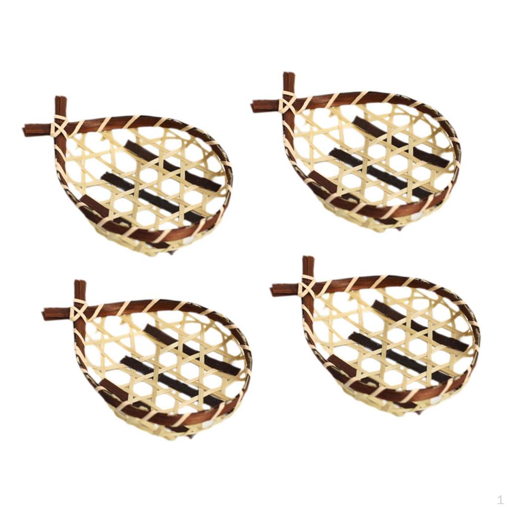 4Pcs Small Woven Bread Baskets Bamboo Basket Tray Multipurpose Mini Rustic Gift