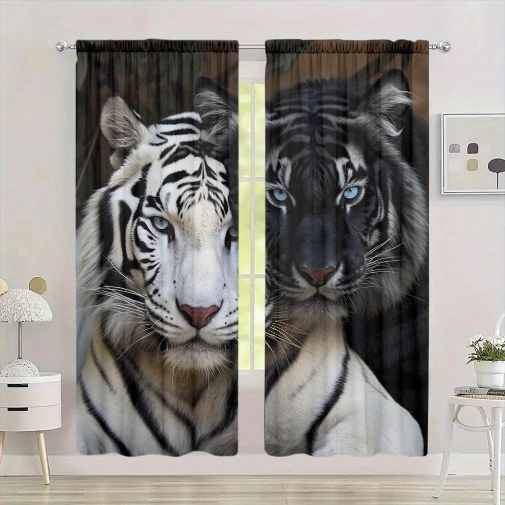 Zasłona z nadrukiem tygrysa do dekoracji domu - Kieszeń na karnisz, dekoracja okienna do sypialni, kuchni, salonu