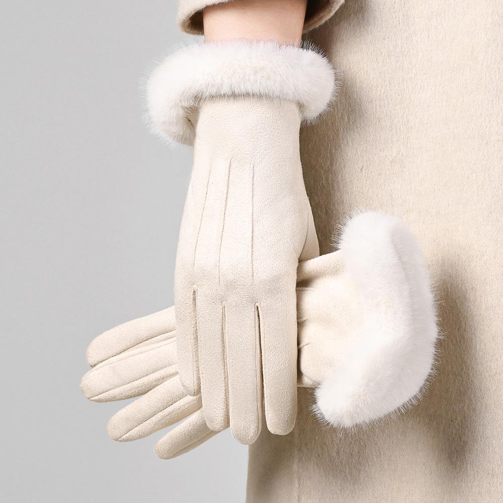 Women's Suede Velvet Bowknot Touchscreen Gloves - Warm & Cozy for Autumn/Winter