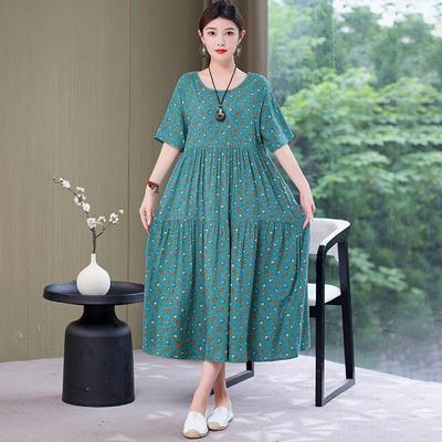 Plus Size Blumenkleider für Damen, Übergröße, lockere Kurzarm-Sommer-Langkleid, Sommer-Sommerkleider für Damen mittleren Alters