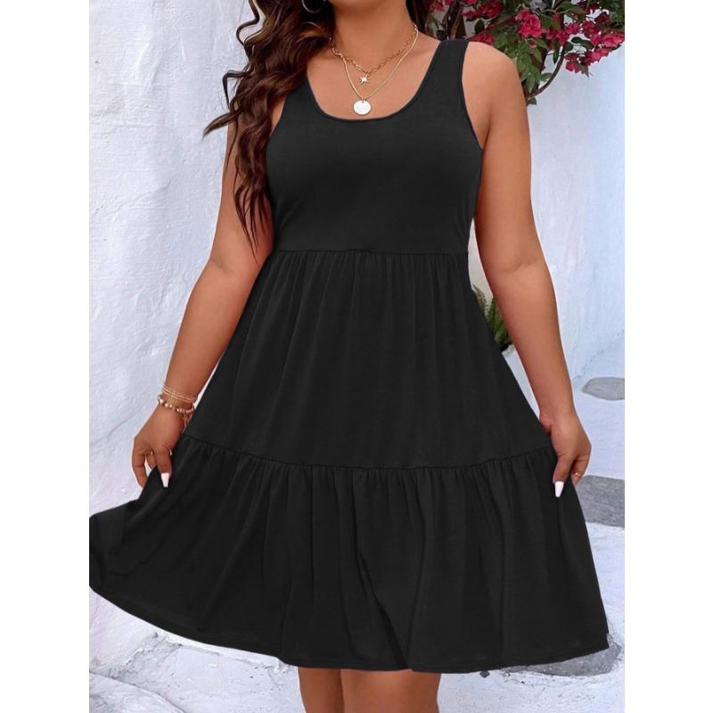 Spring and Summer Large Size Loose A-line Dress Women's Clothing Casual Commuter Sundress Solid Color Fashion Elegant Sleeveless Party Cake Dress