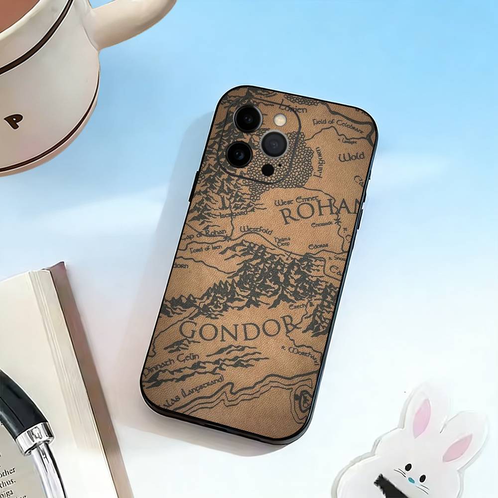 The Lord of the R-Rings Map Phone Case For iPhone 17, 16,15,14,13,12,11 Plus,Pro Max, Others Soft Black Cover