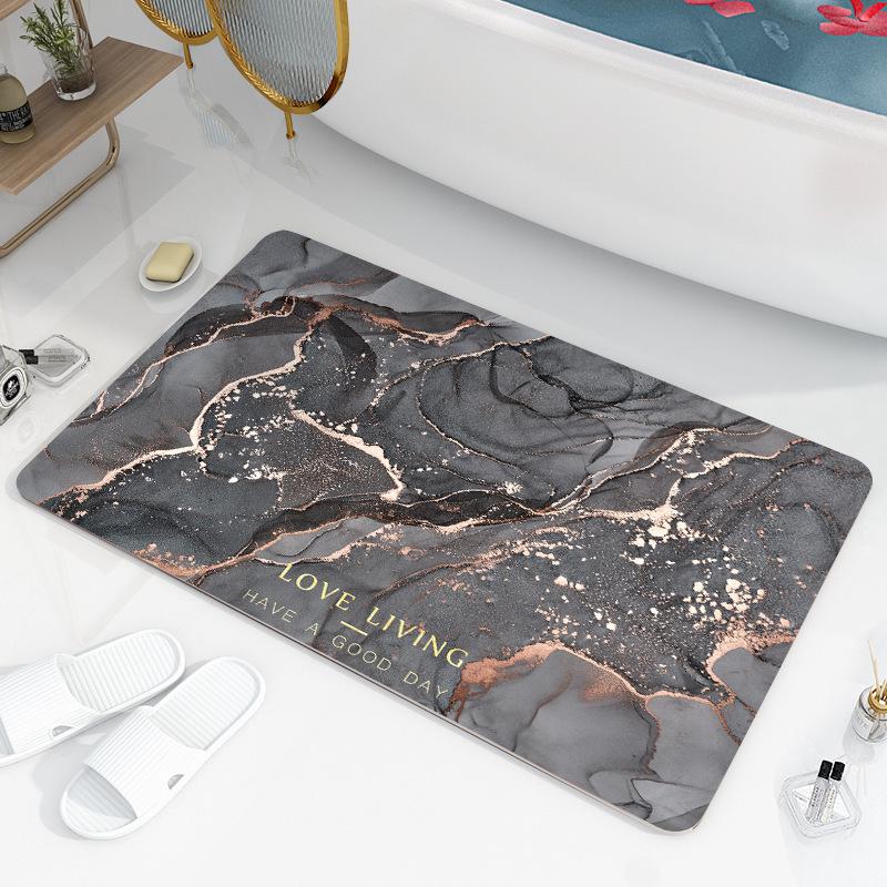 Luxurious Marble Pattern Diatom Mud Bath Mat - Absorbent, Non-Slip, Washable