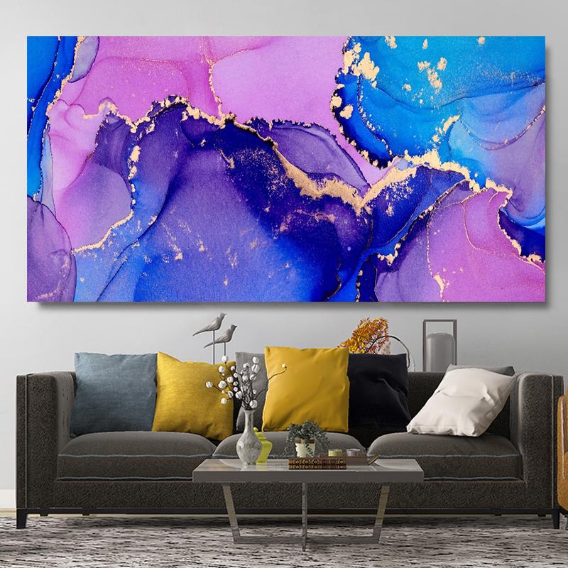 Luxury Abstract Gold Fluid Art Canvas Painting Colorful Ink Art Posters and Prints Marble Texture Wall Art Living Room Decor