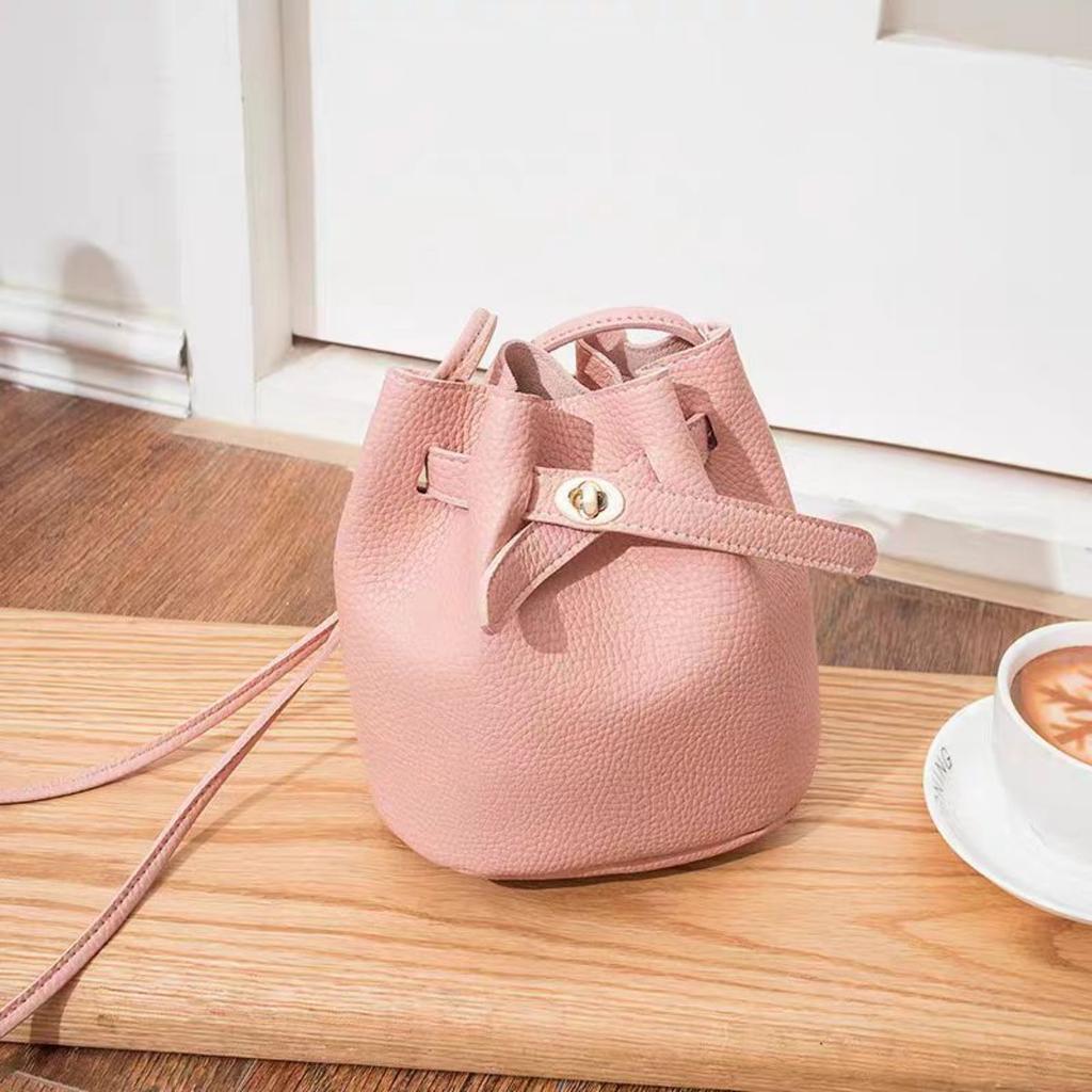 Mini Bucket Bag, Faux Leather Drawstring Crossbody Purse
