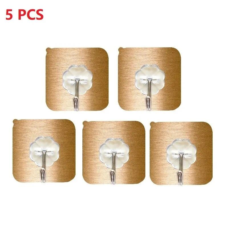 1-10PCS Transparent Stainless Steel Strong Self Adhesive Hooks Key Storage Hanger for Kitchen Bathroom Door Wall Multi-Function