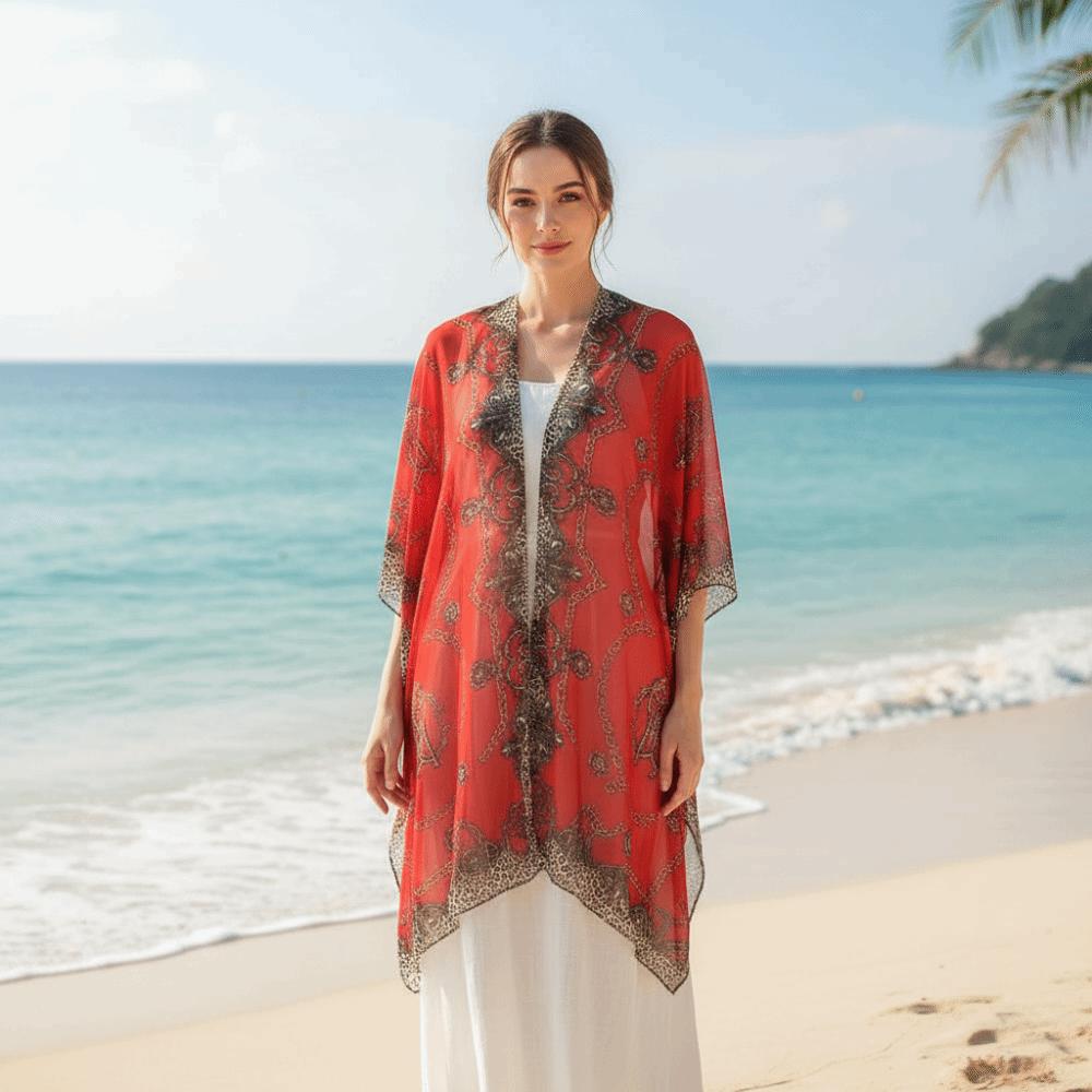 with Buckle Sunscreen Thin Large Scarf Breathable Seaside Vacation Cloak Neck Decoration