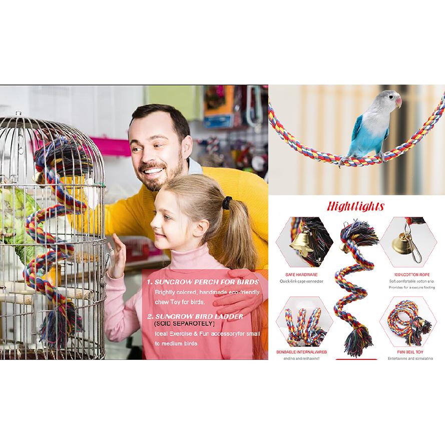 Parrot Rope 0.5-2M Climbing Toy Sturdy Flexible Deformable Budgie Stand for Parakeet African Grey Parrot Macaw Lovebird Finches