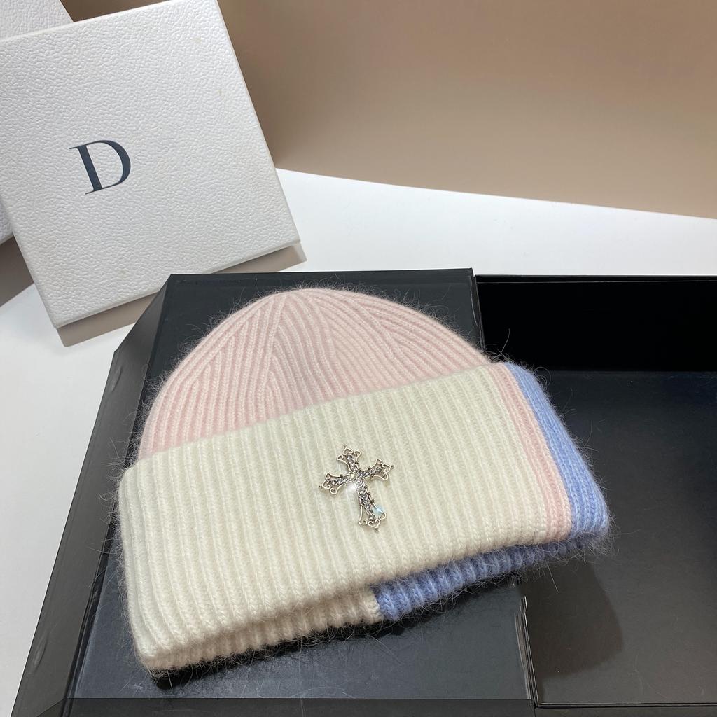 Nordic Winter Cross Angora Rabbit Fur Knitted Hat Trendy Sweet Cool Color Matching Pile Wool Hat