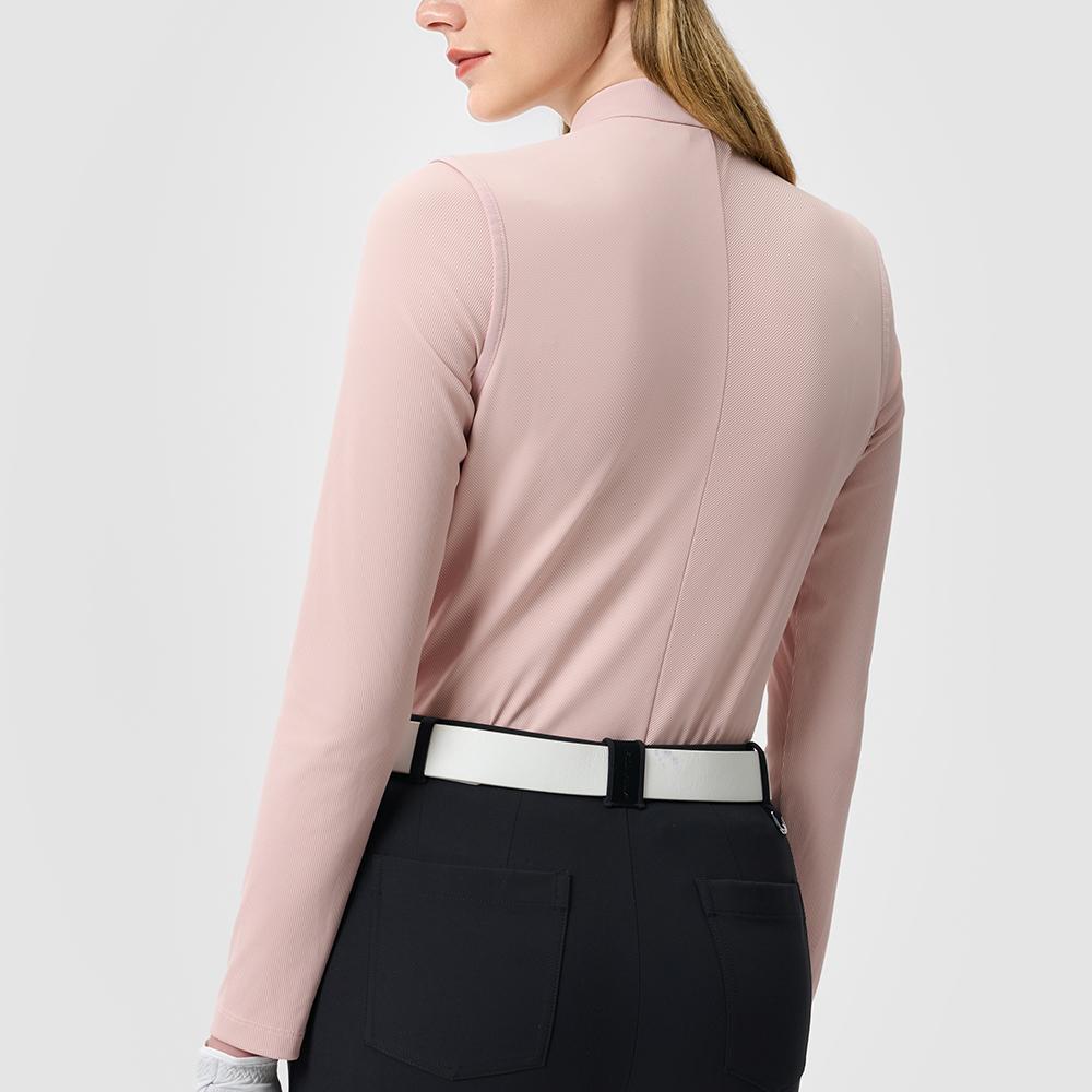 Fila Fitted Stand Collar Half Zip Knit Long Sleeve T-Shirt Women Tops Light-Bean-Paste A11W515202FPK