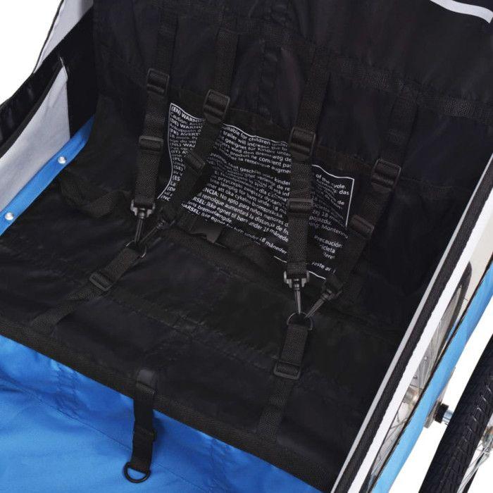 Remorque de vélo pour enfants - vidaXL - Gris et bleu - 30 kg - Harnais de sécurité 5 points - Acier robuste